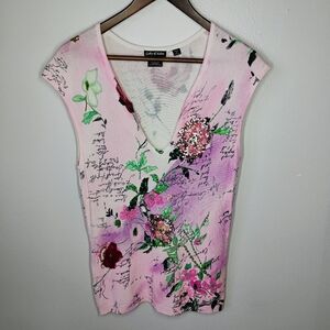 Gaby & Eden Y2K Floral Sequin Top Womens Small Pink Deep V Neck Coquette Beaded